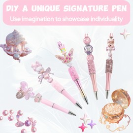 KUNHEHO 12pcs Pink Pens for Beads Set Beadable Pens Fancy Glitter Ballpoint Cute Pens Retrtacable Black Ink Jounalling Pens For Tween Girls Women DIY Gifts Trendy Stuff