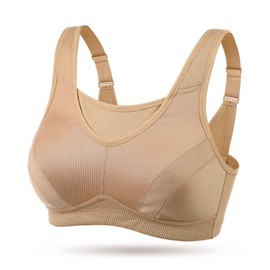 WingsLove Women's Sports Bra High Impact Bounce Adjustable Control Workout Bra Non Padded Wirefree Running Bra(Nude,36G)