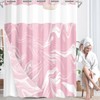 Culudea No Hook Pink and White Marble Shower Curtain with