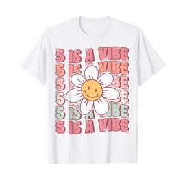 Five Is A Vibe Cute Groovy 5th Birthday Party Daisy Flower T-Shirt, Small