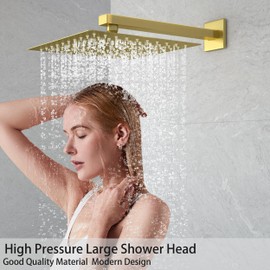 Shower System 10 Inch High Pressure Rain Shower Head Faucet Set Wall Mounted for Bathroom with Handheld Shower and Rough-in Valve Body and Trim kit,Brushed Gold