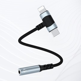 QAWESDX Headphone Adapter Compatible with i Phone 15 14 13, 2-in-1 Type-C & L-Port to 3.5mm Female Headphone Jack, HiFi Aux Audio Dongle Durable Cable Cord for Galaxy S23 S22 S21 Ultra