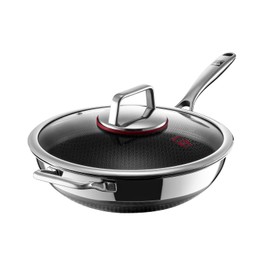KOBACH Stainless Steel Nonstick Wok Pan with Lid, 12-Inch Induction & Gas Stove Compatible, Dishwasher Safe Non-Stick Frying Pan for Cooking