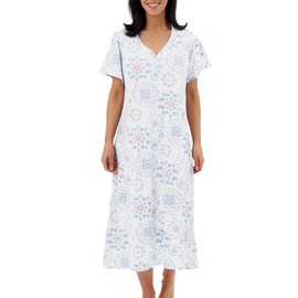 Marlon Womens Linzi Long Plus Size Soft Polycotton Knitted Jersey Nightdress With Buttons, Blue Tile, 8-10