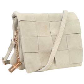 Premium Italian Leather Handmade in Florence, Italy. Suede Crossbody Bag for Women with a Detachable Chain Strap. Mariale Collection Made in Italy (Beige)