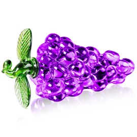 YWHL Glass Purple Grape Figurines, Handcraft Art Glass Fruit Decor for Kitchen, Crystal Grape Figurine Home Decor