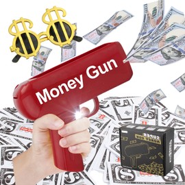 Money Gun Shooter with Props and Sunglasses - Handheld Fake Bill Dispenser Toy, Shoots Money for Making It Rain, Ideal for Parties