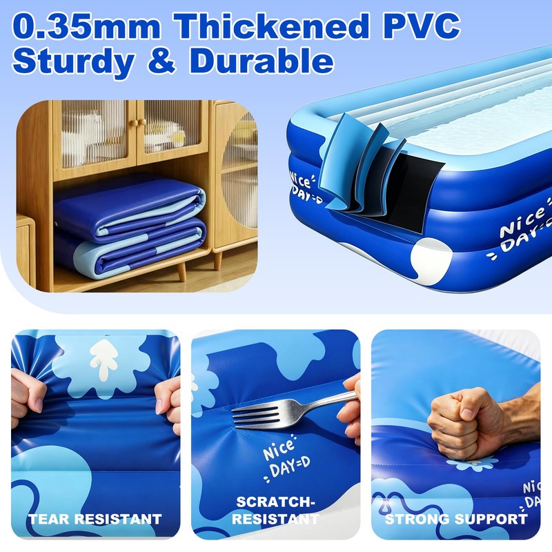 COBOPANDA 118" Extra Large Inflatable Pool, 0.35mm Double Thickened Blow