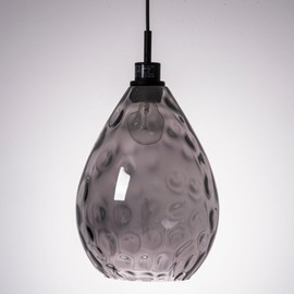 Homebelife Smoked Grey Hammered Glass Pendant Light Modern Matte Black Adjustable Hanging Lamp for Kitchen Dining Living Room Entry Hallway Foyer (Black & Smoked Glass)
