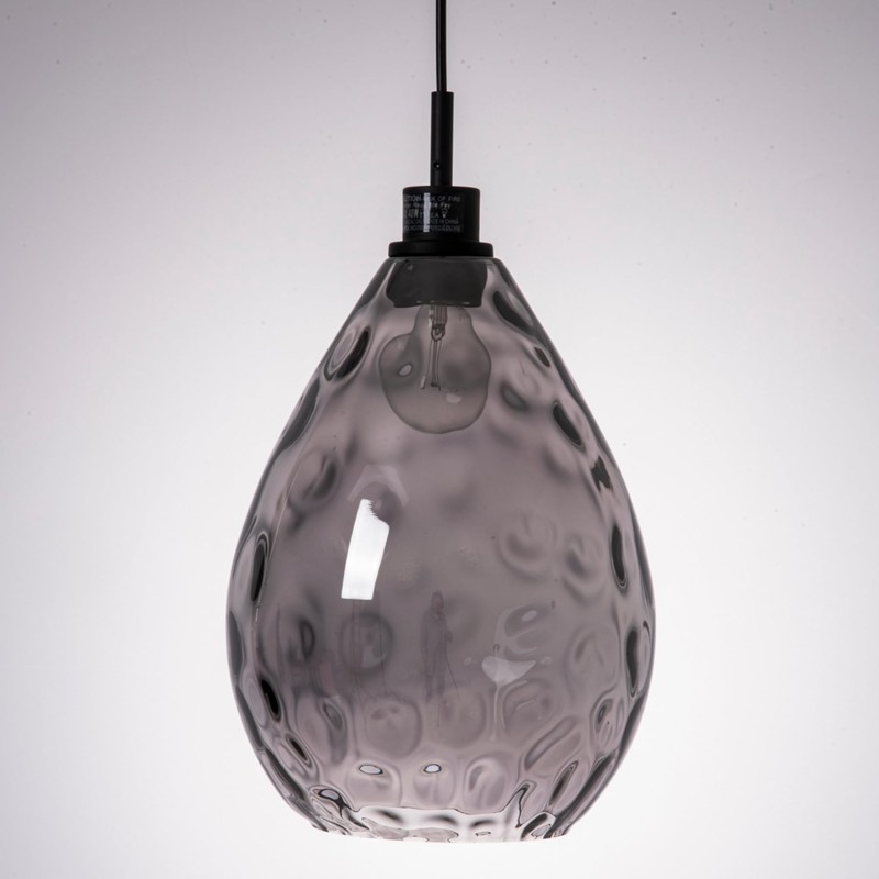 Homebelife Smoked Grey Hammered Glass Pendant Light Modern Matte Black