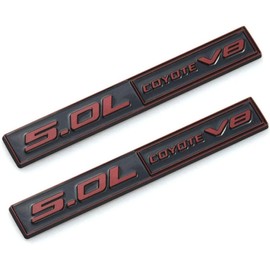2pcs 5.0 Coyote V8 Emblem 3D Trim Fender Hook Trunk Badge Decal Sticker Nameplate Replacement for 150 Mustang (Black Red)