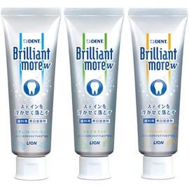 Lion Dental Material Paste Whitening Brilliant More Double, Natural Peppermint, Apricot Mint, Citrus Mint (3.2 oz (90 g), (1 Each Brilliant More W), Dental Exclusive Product, Whitening