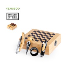 FOR ADVENTUR Bamboo Chess and Wine Set with Corkscrew, Decanter and Drip Catcher Presented in a Box