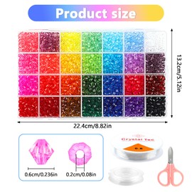 Crystal Beads,2800Pcs 6mm Faceted Bicone Beads,28 Colors Rainbow Spacer Beads,Acrylic Crystal Beads with Container Box for Jewelery Making Bracelets Necklaces Craft