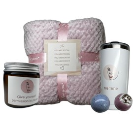 Spa Gift Baskets for Women Birthday Set - 5-Piece Luxurious Self Care Gift Box for Women & Mom with Cup, Plush Blanket, Bath Balls, Eye Cover & Scented Candle for Anniversary, Christmas, Mother's Day