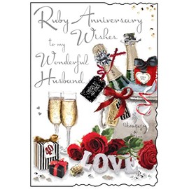 Husband Ruby 40th Wedding Anniversary Card - Champagne Bucket 9x6.25"