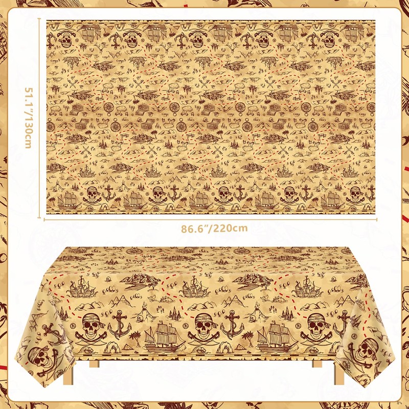 Pirate Tablecloth Treasure Map Tablecover Rectangular 51 x 86inch Treasure