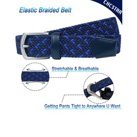 CHCSTAR Elastic Men Belt Leather - Stretch Braided Casual Belt for Men Big and Tall - Fashion Belly Belts - Navy/Blue 64