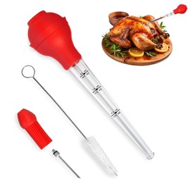 4 Pcs Turkey Baster, Baster for Cooking, Cooking Turkey Injector, with a Stainless Steel Needle, Oil Brush and a Dropper Cleaning Brush, Suitable for Grilling, Cooking and Basting Meats such as Turkey