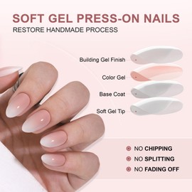 Pink Gradient Soft Gel Press on Nails Short Almond Shaped Fake Nails with Glue Glossy False Nails Designs Acrylic Nails Full Cover Thickened Stick on Nails for Women DIY Manicure