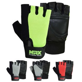 Weight Lifting Glove Fitness Gym Training Leather Glove Wrist Strap Workout (Green/Black)