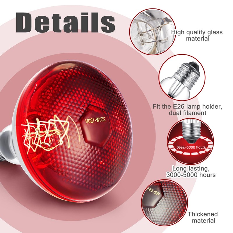 VIHOSE 8 Pack Infrared Heat Lamp for Chickens 250watt 120v