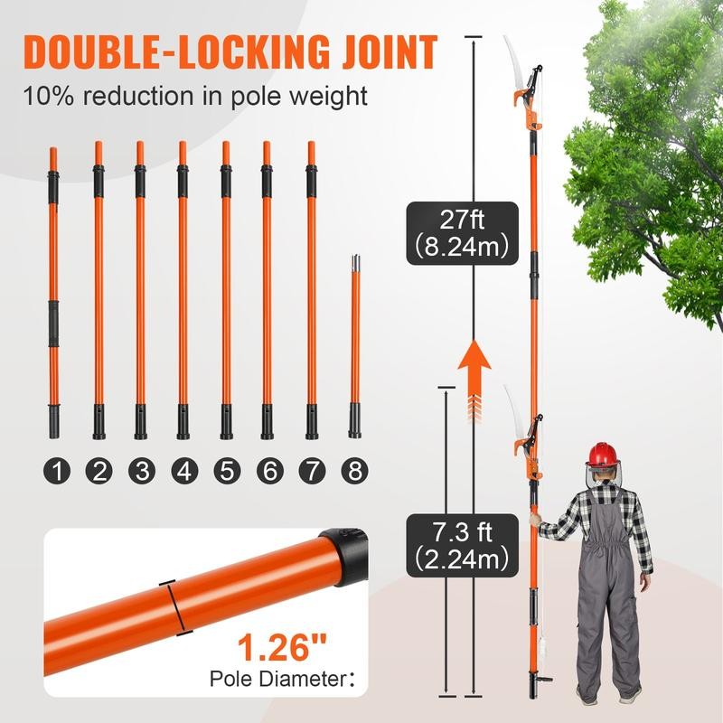 VEVOR Manual Pole Saw, 7.3-27 ft Extendable Tree Pruner, Sharp