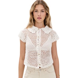 Free People Women's Lily Crochet Top, Coconut Milk