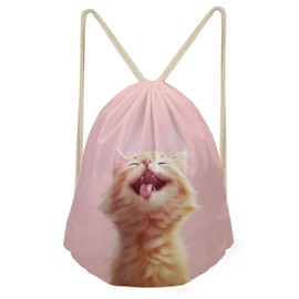 PJHEQOXE Pink Drawstring Backpack Bags Sack Cute Orange Cat Drawstring Bags Bulk String Backpack Storage Bags for Sport Gym Traveling