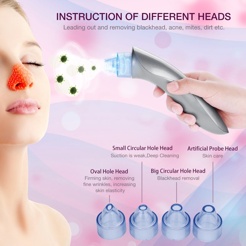 4 Replaceable Heads Blackhead Vacuum Removal Pore Acne Suction Cleanser