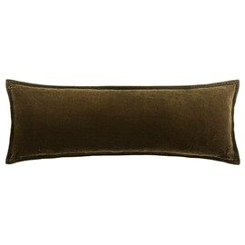 HiEnd Accents Stella Faux Silk Velvet Lumbar Pillow, 14x42 inch, Green Ochre, Romantic Western Modern Traditional Style Luxury Bedding, Decorative Throw Pillow