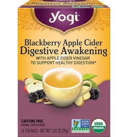 Yogi Tea - Blackberry Apple Cider Digestive Awakening (4 Pack) - Supports Healthy Digestion with ACV, Ginger Root, and Licorice Root - Caffeine Free - 64 Organic Herbal Tea Bags