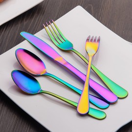 Berglander Flatware Set 40 Piece, Stainless Steel With Titanium Colorful Plated, Multicolor Flatware Set, Silverware, Rainbow Color Cutlery Set Service For 8