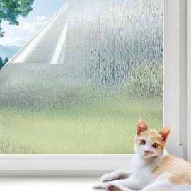 LUTE Window Privacy Film Rain Glass Frosted Film, Removable Sun Blocking Heat Control Door Window Covering, Non-Adhesive Static Window Cling Decorative Vinyl Window Sticker, Rain Silk,17.5" x 78.7"