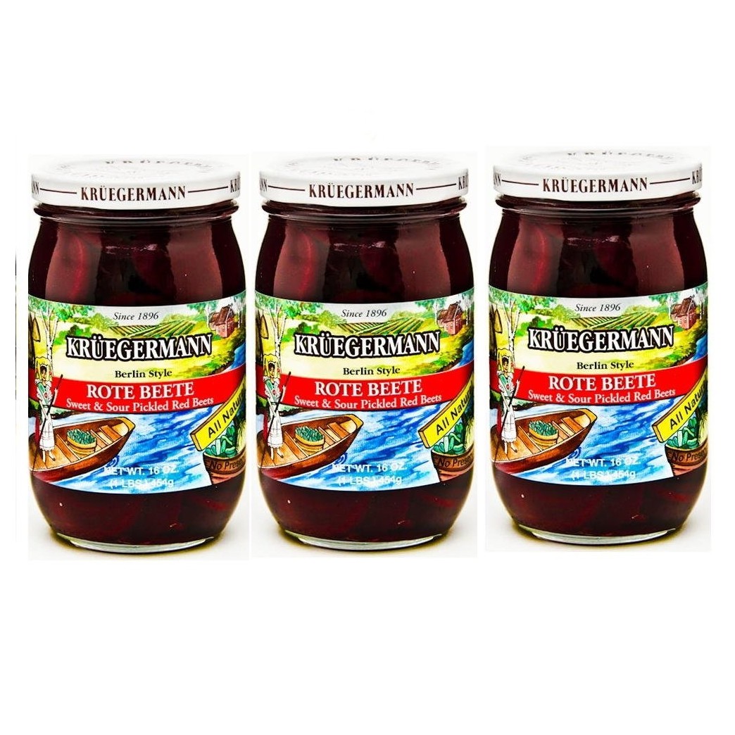 SHIPS FREE Get 3 (16 fl.oz) Kruegermann Sweet & Sour Pickled Rote Beetes (48 fl.oz)