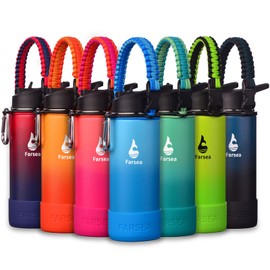 Farsea Insulated Water Bottle With Paracord Handle, Protective Silicone Boot and 2 Lids (Straw Lid & Spout Lid), Stainless Steel Water Bottle Wide Mouth, Double Wall Sweat-Proof BPA-Free, 18 oz