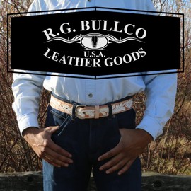R.G. BULLCO - 1-1/2" Full Grain Women's Leather Belt with White Floral Finish and Chrome Buckle - Tan - Size 34 - RGB-4270