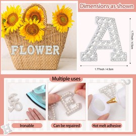 WEIMU 52-Pack Pearl Rhinestone Alphabet Iron-On Patches A-Z for DIY Clothing, Accessories, and Craft Projects – White