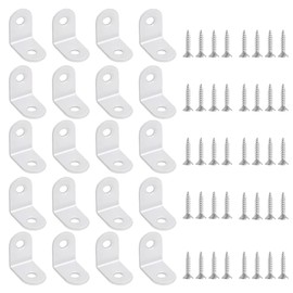 20 L-Shaped Angle Brackets, White, with Screws, 90 Degree Stainless Steel Angle Brackets, Suitable for Wooden Right Angle Bracket Decoration Brackets, Suitable for Furniture Cabinet Racks