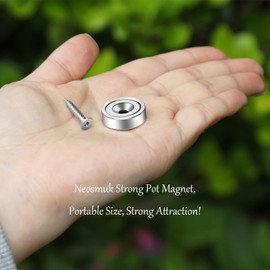 Neosmuk Magnets with Hole, 15kg Strong Round Cup Magnets for Wall, Heavy Duty Magnet with Screw for Wood, Disc Neo-Magnet with Hole in Center, Flat Magnet for Tools Rack. Pack of 10