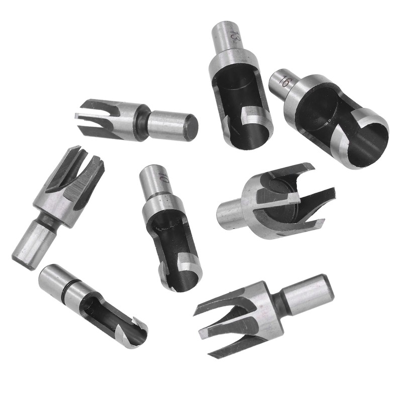 8Pcs Wood Plug Drill Bit Cutter Carbon Steel Industrial Barrel