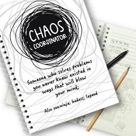 XKZGSZB Funny chaos coordinator Spiral Notebooks With 160 Pages，chaos coordinator Writing Notebooks，Employee Appreciation Gifts, Thank You Gift for Coworker,Gifts Office Supplies for Women Men Coworkers BJB010