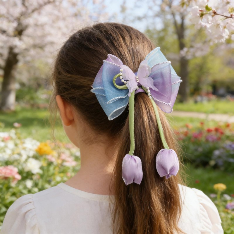 Tulip Flower Hair Bows, Gradient Butterfly Clips, Summer Hair Accessories