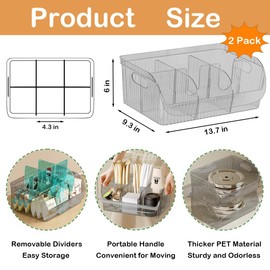 Wensugt 2 Packs Large Snack Organizer for Countertop, 13.7"×9.3"×6" Plastic Pantry Storage Bin for Kitchen, 6 Compartment Food Container Snack Bar with Dividers, Chip Holder for Office(Clear Black)