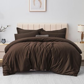 Aisbo Double Duvet Covers Set Brown - 3Pcs Bedding Set Double Bed Soft Brushed Microfiber Quilt Cover with 2 Pillowcases