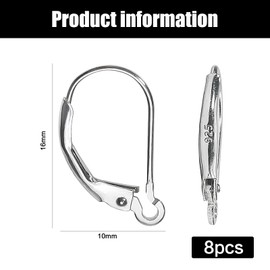 8pcs 925 Sterling Silver Earring Hooks Leverback French Ear Hook Ear Wire for DIY Jewelry Earring Making Supplies
