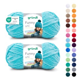 Gründl Funny Plain Soft Chneille Yarn for Knitting and Crocheting 100% Polyester 2 Balls (100 g/120 m, Needle Size: 5-6), Turquoise