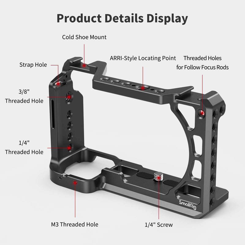 SMALLRIG A6100/A6300/A6400/A6500 Cage Camera, Jaula de Camara con 1/4 Tornillo