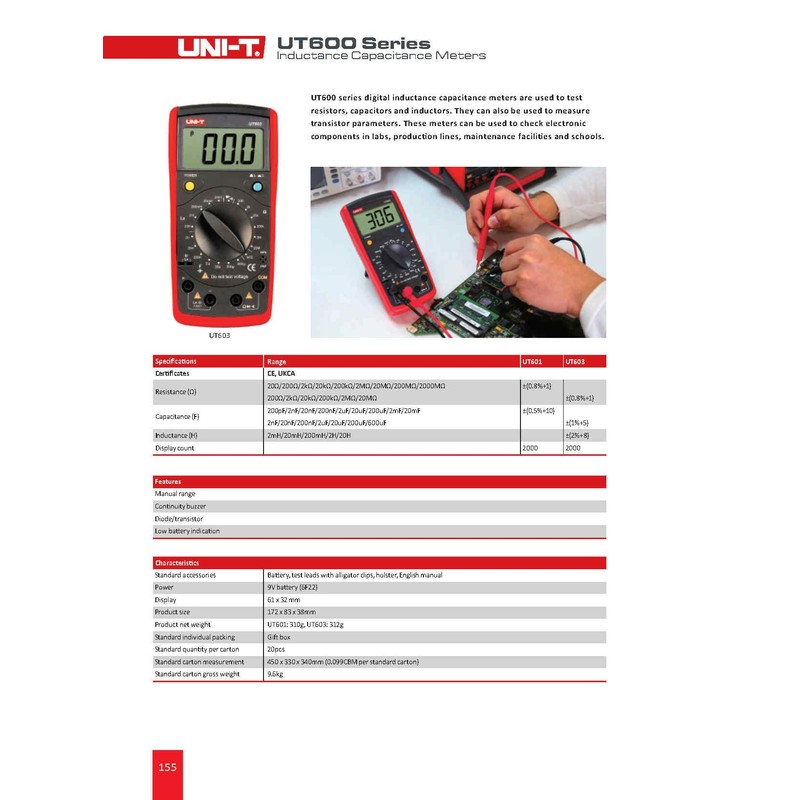UNI-T UT601 Modern Professional Capacitance Meters Ohmmeters Capacitor Resistor Diode
