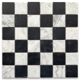 Stone Center Online C251XH Carrara White Black Marble Checkerboard Chess Mosaic Tile Honed
